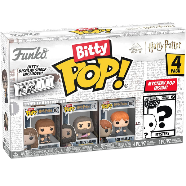 Funko Bitty Pop! Harry Potter Mini Collectible Toys 4-Pack - Hermione Granger, Rubeus Hagrid, Ron Weasley & Mystery Chase Figure