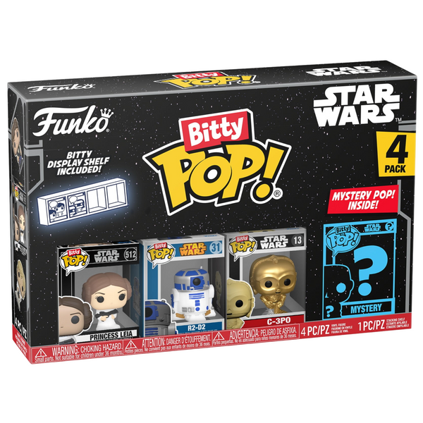 Funko Bitty Pop! Star Wars Mini Collectible Toys 4-Pack - Princess Leia, R2-D2, C-3PO & Mystery Figure