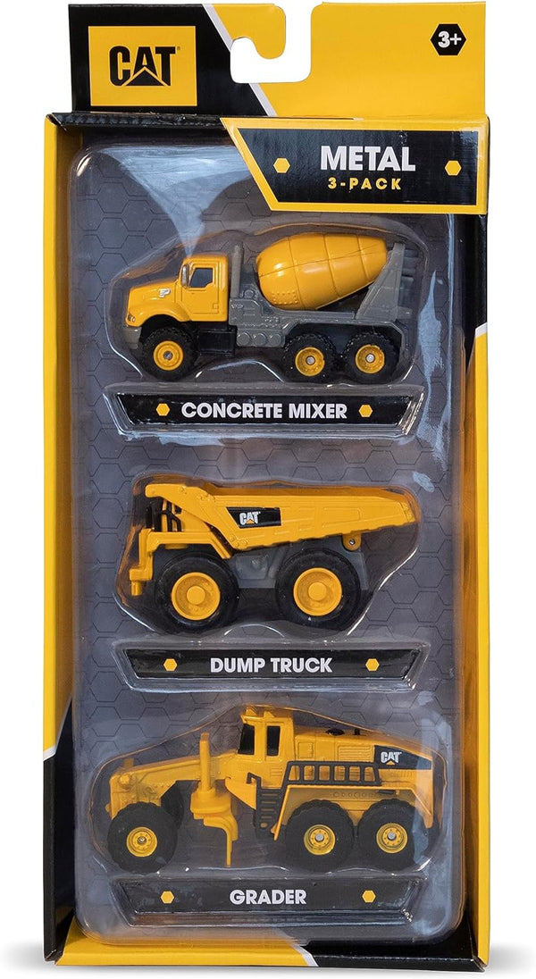 CAT Metal Die Cast Toy Includes Concrete Mixer, Dump Truck, Grader (3-PACK)