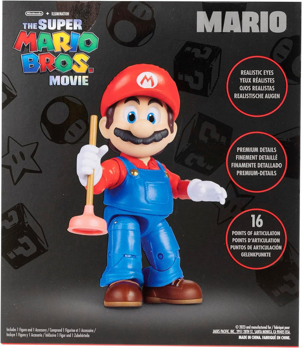 Super Mario 5' Action Figure With Plunger, 16 Points Of Articulation