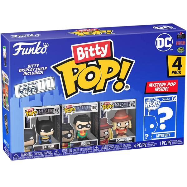 Funko Bitty Pop! DC Mini Collectible Toys 4-Pack - Batman, Robin, Scarecrow & Mystery Figure