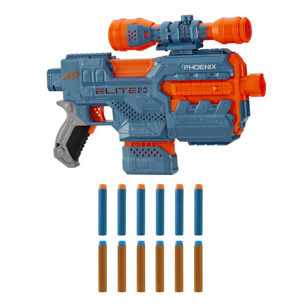 Nerf Elite 2.0 Phoenix CS-6 Motorized Blaster, 12 Official Nerf Darts, Scope, Clip, Built-In Customizing Capabilities